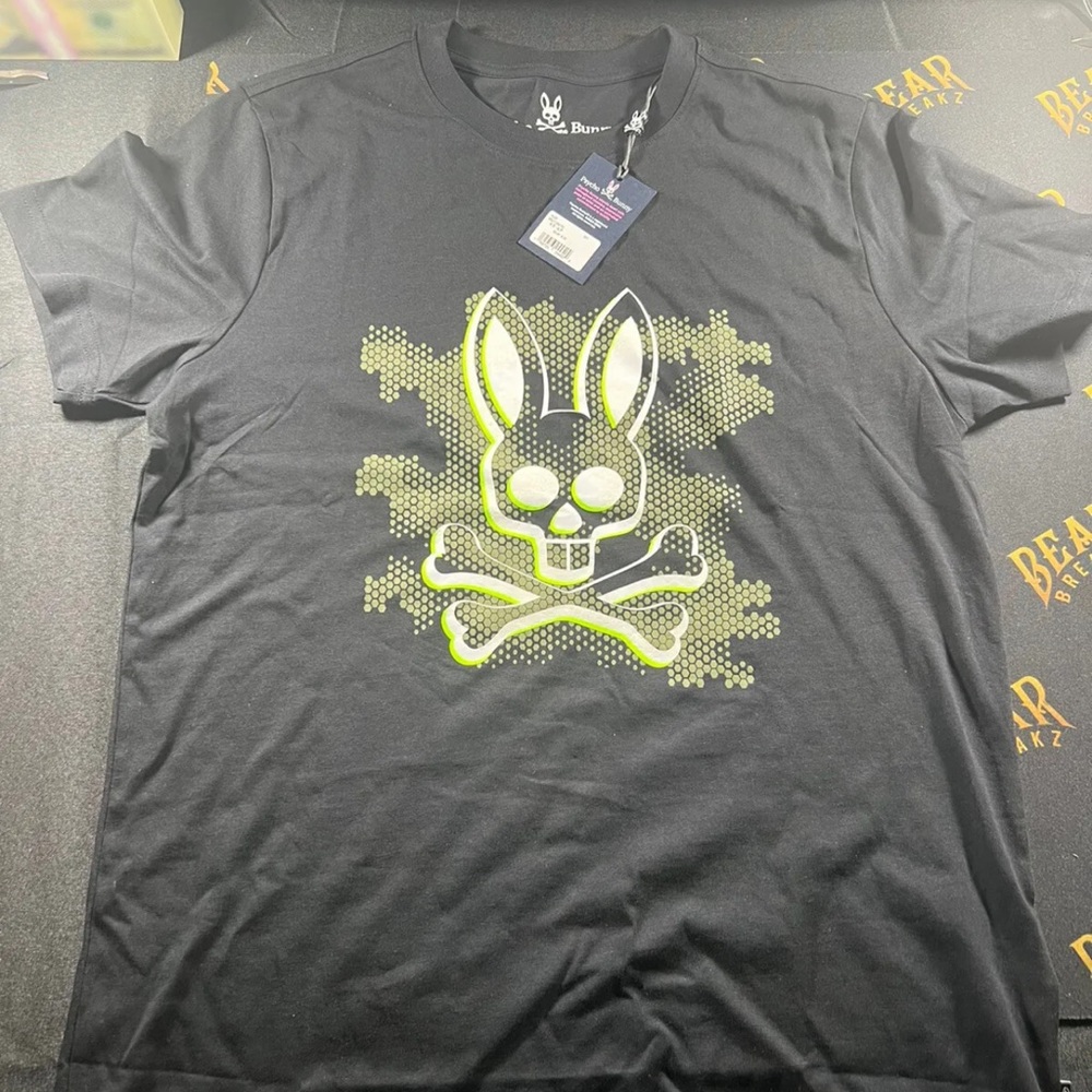 PSYCHO BUNNY T-SHIRT GREEN/BLACK MENS SIZE 4 - BRAND NEW
